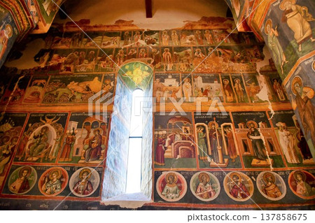Romania, Wallachia, Snagov, Snagov Monastery, Romanian Orthodox Church, frescoes Romania, Wallachia, Snagov, Snagov Monastery, Romanian Orthodox Church, frescoes 137858675