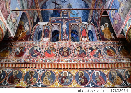Romania, Wallachia, Snagov, Snagov Monastery, Romanian Orthodox Church, frescoes Romania, Wallachia, Snagov, Snagov Monastery, Romanian Orthodox Church, frescoes 137858684