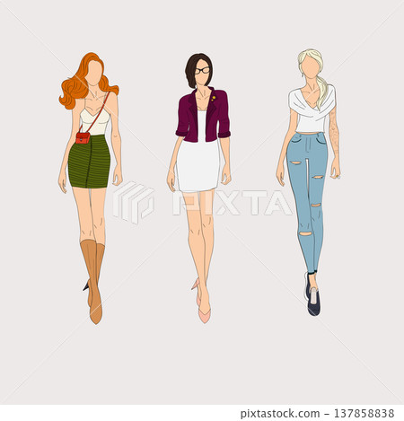 Hand drawn fashion models. Vector illustration concept. Hand drawn fashion models. Vector illustration concept. 137858838
