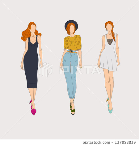 Hand drawn fashion models. Vector illustration concept. Hand drawn fashion models. Vector illustration concept. 137858839