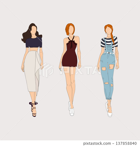 Hand drawn fashion models. Vector illustration concept. Hand drawn fashion models. Vector illustration concept. 137858840