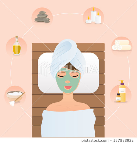 Young woman in spa. Flat design style modern vector illustration concept. Young woman in spa. Flat design style modern vector illustration concept. 137858922