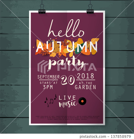 Hello autumn party poster lettering on wood texture background Hello autumn party poster lettering on wood texture background 137858979