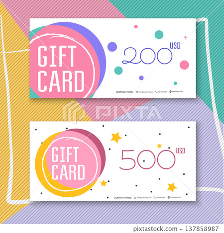 Voucher template with color gift box,certificate. Background design coupon, invitation, currency. Vector illustration. Voucher template with color gift box,certificate. Background design coupon, invitation, currency. Vector illustration. 137858987