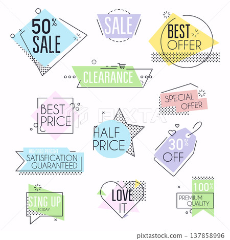 Collection of premium promo seals/stickers. Isolated vector illustration. 137858996