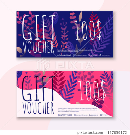 Voucher template with color gift box,certificate. Background design coupon, invitation, currency. Vector illustration. Voucher template with color gift box,certificate. Background design coupon, invitation, currency. Vector illustration. 137859172