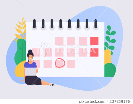 Business woman with a laptop have a calendar plan. Flat design modern vector illustration concept. 137859176