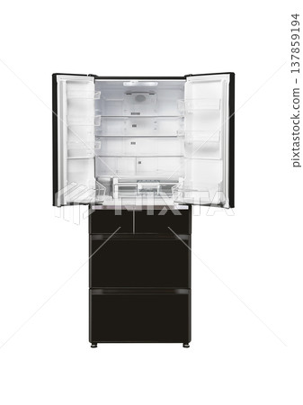 View of Modern Stainless Steel Refrigerator. Fridge Freezer Isolated on a White Background. View of Modern Stainless Steel Refrigerator. Fridge Freezer Isolated on a White Background. 137859194