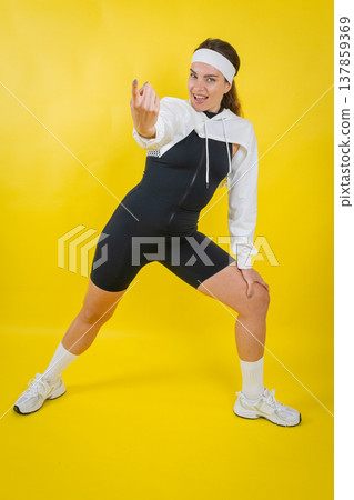 Woman inviting to fitness and healthy lifestyle Woman inviting to fitness and healthy lifestyle 137859369