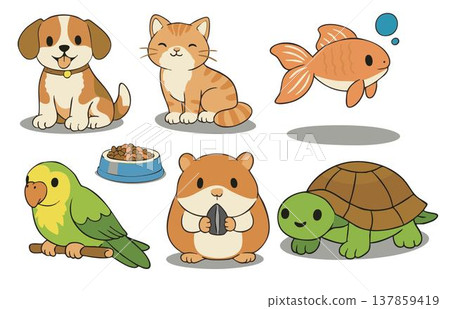 Cute pets set illustration, colorful collection of domestic animals Cute pets set illustration, colorful collection of domestic animals 137859419