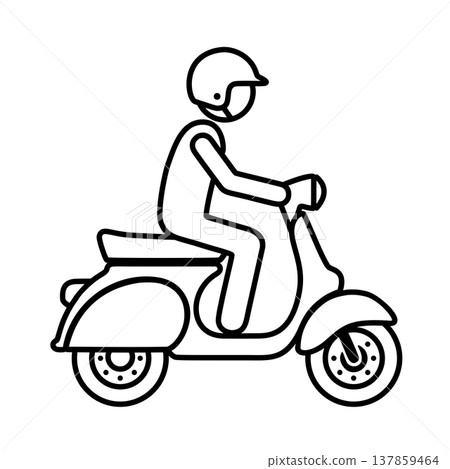 Line icon of a person riding a scooter (black) Line icon of a person riding a scooter (black) 137859464