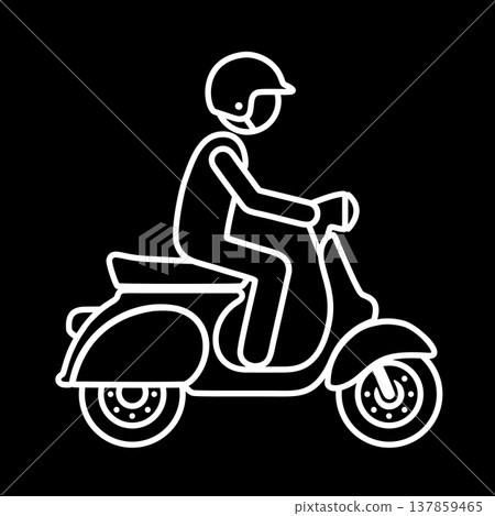 Line icon of a person riding a scooter (white) 137859465