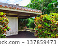 Beautifully adorned with vibrant Ryukyu roof tiles, this golf course features a gazebo, rest area, restrooms, and a shop (Miyakojima City, Okinawa Prefecture). 137859473