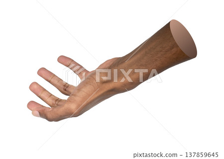 Open palm hand reaches forward in a holding gesture isolated on white background. Fingers form empty Open palm hand reaches forward in a holding gesture isolated on white background. Fingers form empty 137859645