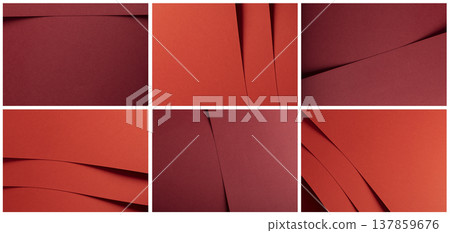 red paper panels create a structured abstract background. Smooth matte surfaces intersect with 137859676