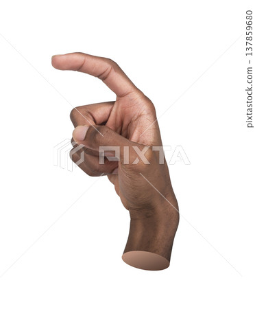 Right hand points outward with raised index finger in closeup perspective. African male gesture Right hand points outward with raised index finger in closeup perspective. African male gesture 137859680