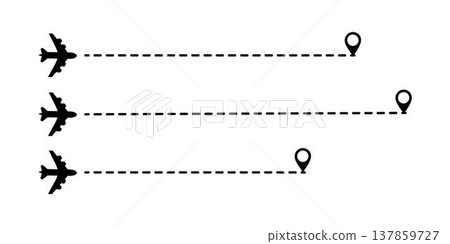 Airplane routes. Travel vector icon. Travel from start point and dotted line tracing. Vector illustration set Airplane routes. Travel vector icon. Travel from start point and dotted line tracing. Vector illustration set 137859727