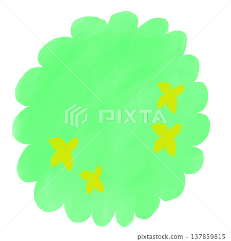 A painting of a shrub with yellow flowers in early summer. A painting of a shrub with yellow flowers in early summer. 137859815