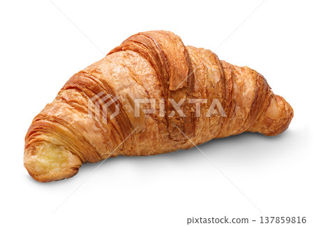 Closeup of a fresh baked croissant on a white background Closeup of a fresh baked croissant on a white background 137859816