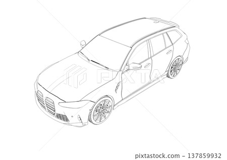 car outline drawing, sketch, contour image 137859932