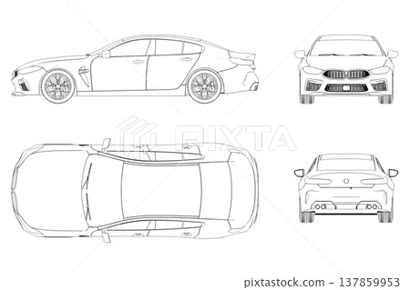 car outline drawing, sketch, contour image 137859953