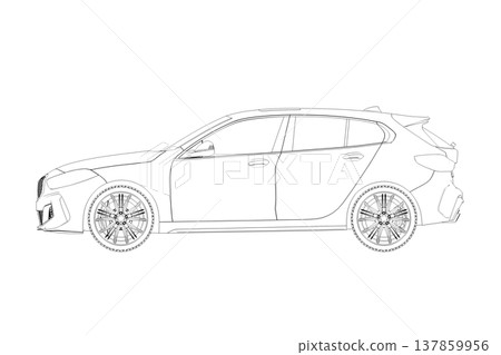car outline drawing, sketch, contour image 137859956