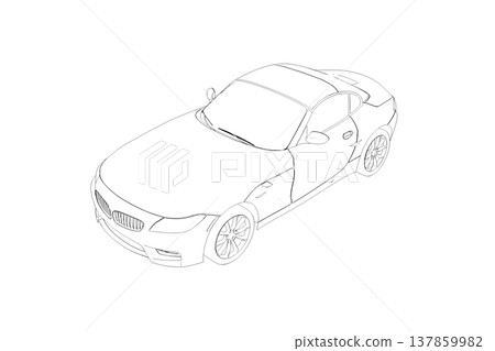 car outline drawing, sketch, contour image 137859982