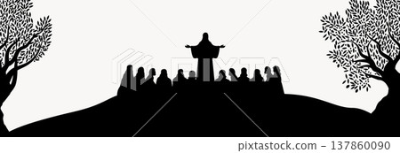 Silhouette of Jesus Christ teaching his disciples. 137860090