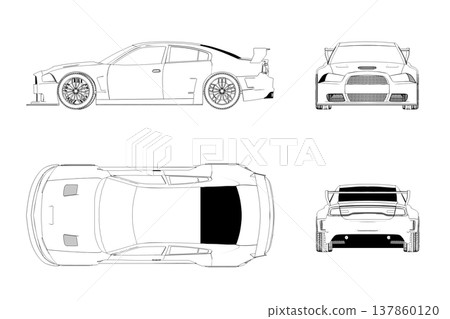 car outline drawing, sketch, contour image 137860120