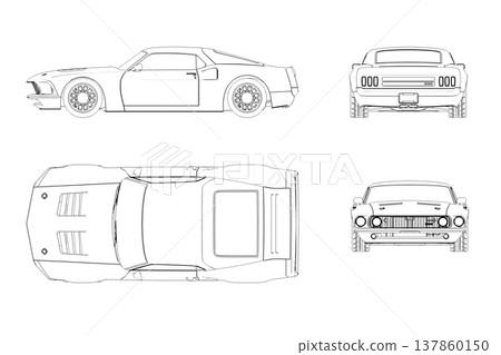 car outline drawing, sketch, contour image 137860150