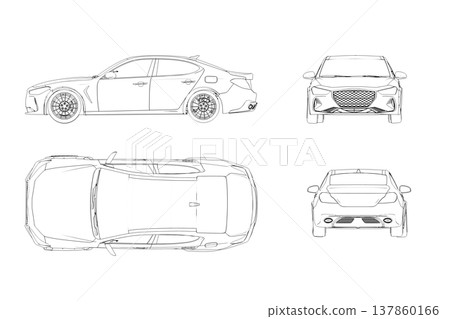 car outline drawing, sketch, contour image 137860166