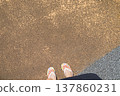 The feet and skirts of women strolling, walking, and sightseeing on the roads in colorful flip-flops in a tropical tourist spot (Miyako Island, Okinawa Prefecture) 137860231