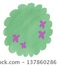 A painting of a shrub with pink flowers. 137860286