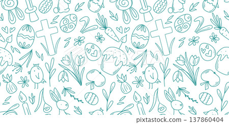 Happy Easter seamless pattern in doodle sketch style Happy Easter seamless pattern in doodle sketch style 137860404