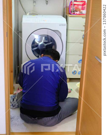 Man repairing the washing machine Man repairing the washing machine 137860422