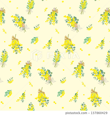 Seamless pattern of a bouquet of mimosa and eucalyptus flowers Seamless pattern of a bouquet of mimosa and eucalyptus flowers 137860429