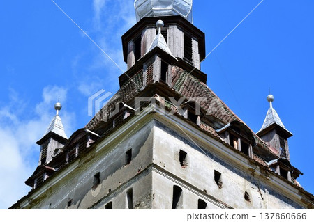 Romania, Transylvania region, Saschiz, Saschiz Fortress Church, St. Stephen's Church, Clock Tower Romania, Transylvania region, Saschiz, Saschiz Fortress Church, St. Stephen's Church, Clock Tower 137860666