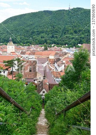 View from the White Tower of Tumpa Mountain in Brașov, Transylvania, Romania View from the White Tower of Tumpa Mountain in Brașov, Transylvania, Romania 137860690