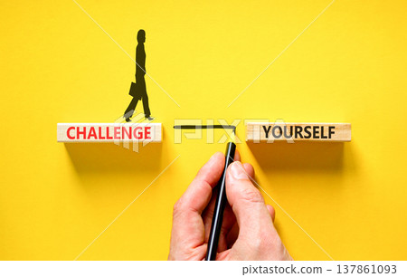 Challenge yourself words symbol. Concept words Challenge yourself on beautiful wooden blocks. Beautiful yellow background. Business lifestyle and Challenge yourself words concept. Copy space. Challenge yourself words symbol. Concept words Challenge yourself on beautiful wooden blocks. Beautiful yellow background. Business lifestyle and Challenge yourself words concept. Copy space. 137861093