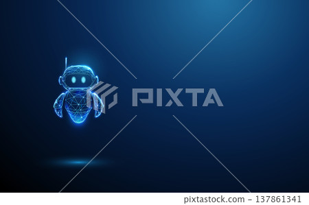 3d cute flying robot. AI assistant, chatbot helper, smart automation agent, customer support bot, interactive technology character, intelligent service assistant concept. 137861341