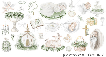 Baptism Illustration Watercolor Hand Painted 137861617