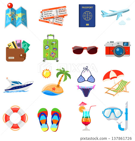 Vacation and Tourism Flat Icons Set Vacation and Tourism Flat Icons Set 137861726