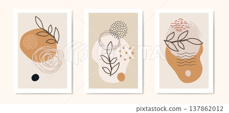 Abstract botanical banner set with geometric shapes vector illustrations 137862012