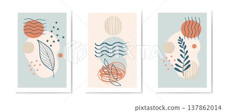 Abstract botanical banner set with geometric shapes vector Abstract botanical banner set with geometric shapes vector 137862014