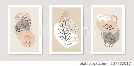Botanical banners wall art with plants and abstract shapes vector 137862017