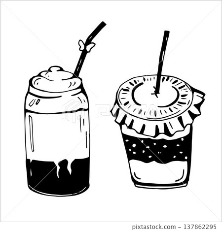 Whimsy Hand drawn Drinks with Straw Whimsy Hand drawn Drinks with Straw 137862295