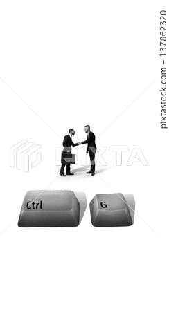 Businessmen shaking hands above control keys symbolizing agreement and psychological balance 137862320