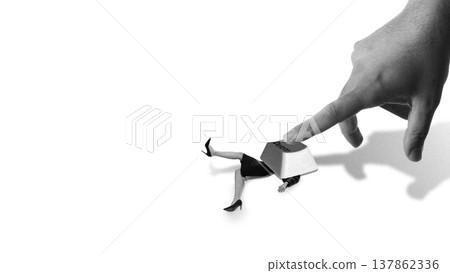 Woman removed by delete key symbolizing emotional suppression and loss of identity. Woman removed by delete key symbolizing emotional suppression and loss of identity. 137862336