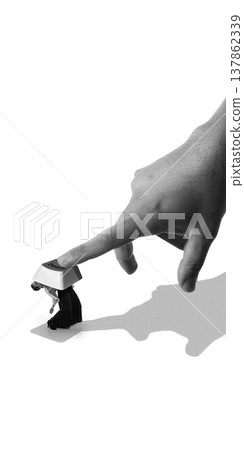 Woman crushed by delete key symbolizing emotional burnout and mental pressure. Woman crushed by delete key symbolizing emotional burnout and mental pressure. 137862339
