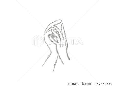 A hand-drawn style line art illustration of hands clasped together. A hand-drawn style line art illustration of hands clasped together. 137862530